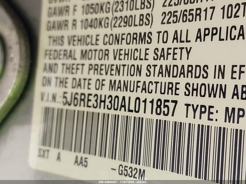 5J6RE3H30AL011857 2010 HONDA CR-V photo no. 9