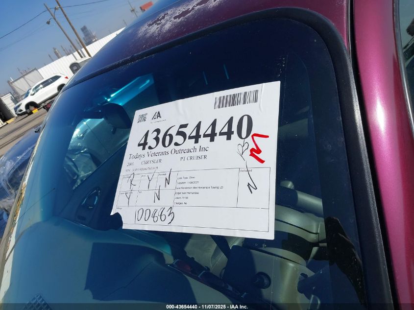 2001 Chrysler Pt Cruiser VIN: 3C8FY4BB61T615678 Lot: 43654440