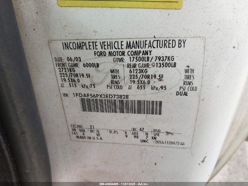 2003 Ford F-550 Xl/Xlt VIN: 1FDAF56PX3ED73828 Lot: 43654499