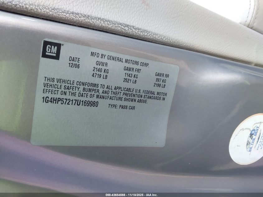 2007 Buick Lucerne Cx VIN: 1G4HP57217U169980 Lot: 43654566