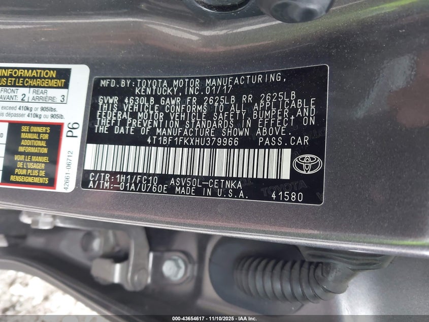 2017 TOYOTA CAMRY LE 4T1BF1FKXHU379966