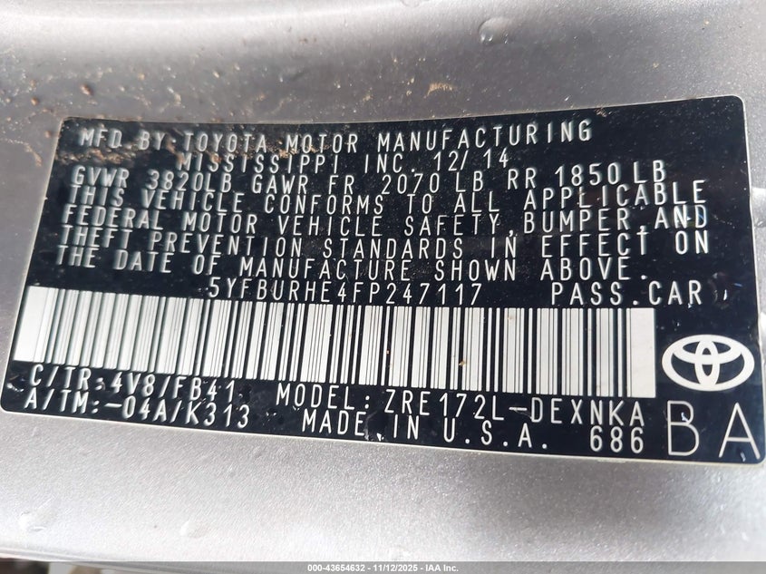 2015 TOYOTA COROLLA LE - 5YFBURHE4FP247117