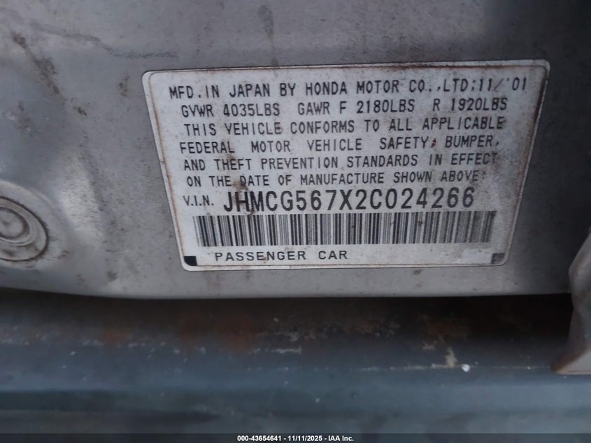 JHMCG567X2C024266 2002 HONDA ACCORD photo no. 9