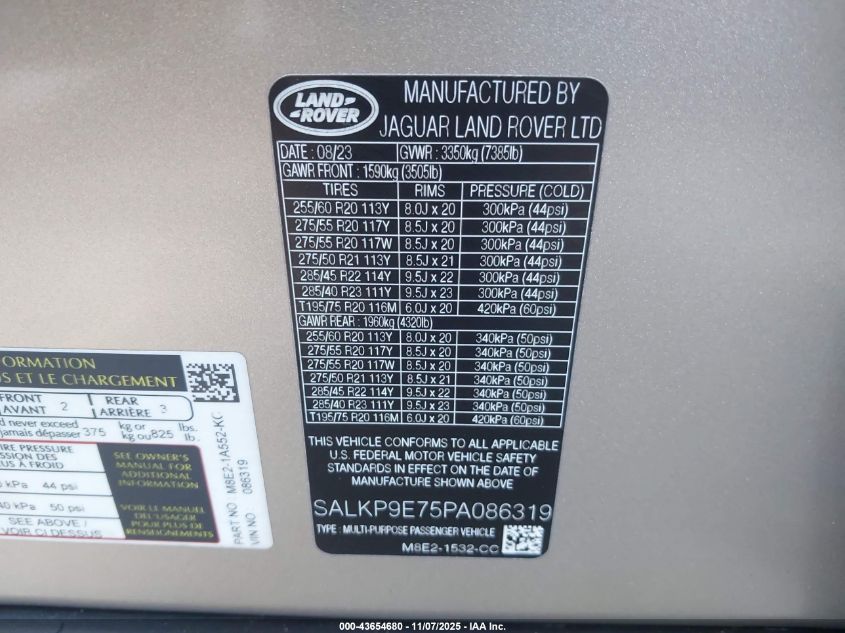 2023 Land Rover Range Rover P530 Se VIN: SALKP9E75PA086319 Lot: 43654680