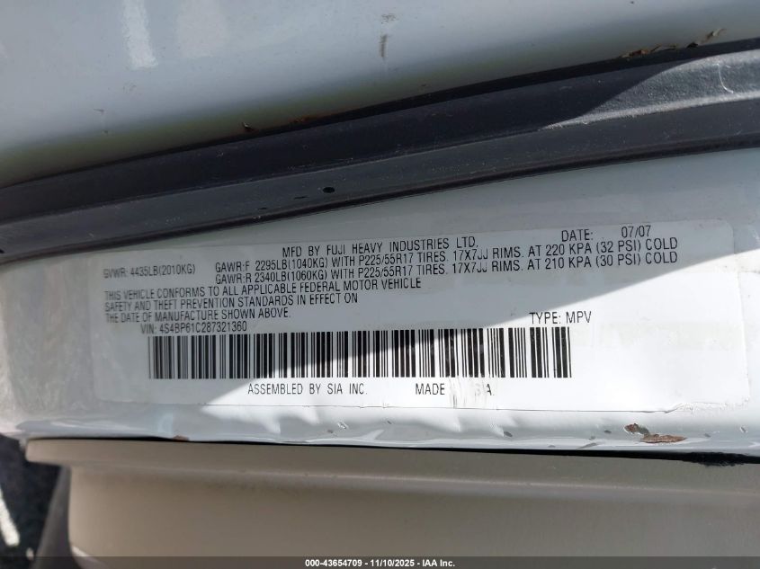 2008 Subaru Outback 2.5I/2.5I L.l. Bean Edition VIN: 4S4BP61C287321360 Lot: 43654709