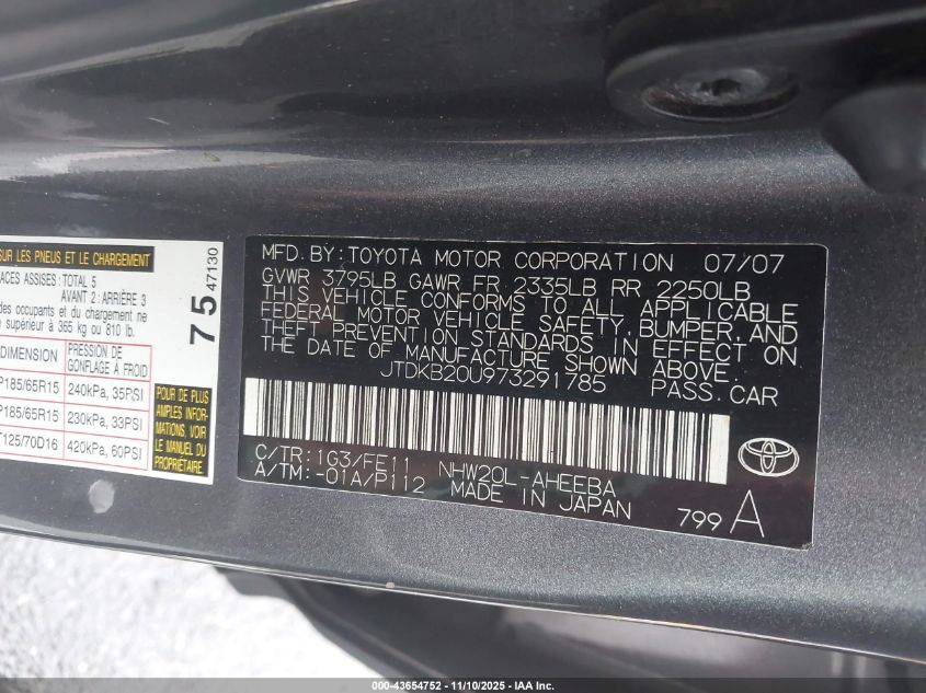 2007 Toyota Prius VIN: JTDKB20U973291785 Lot: 43654752