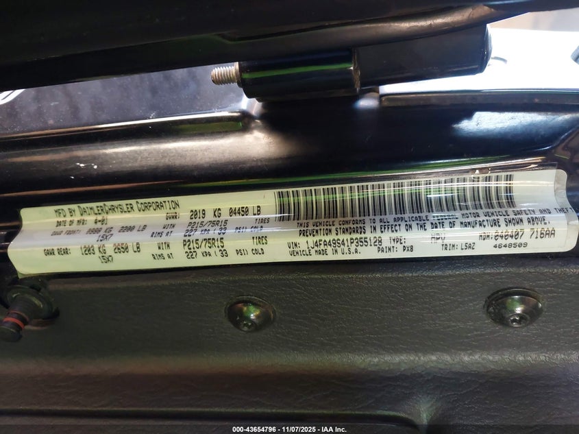 2001 Jeep Wrangler Sport VIN: 1J4FA49S41P355128 Lot: 43654796