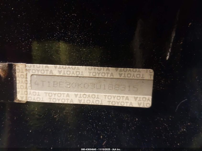 2003 Toyota Camry Xle VIN: 4T1BE30K03U188315 Lot: 43654845