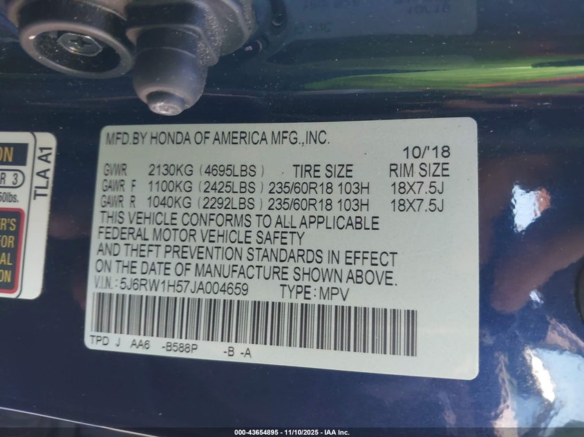 2018 HONDA CR-V EX - 5J6RW1H57JA004659