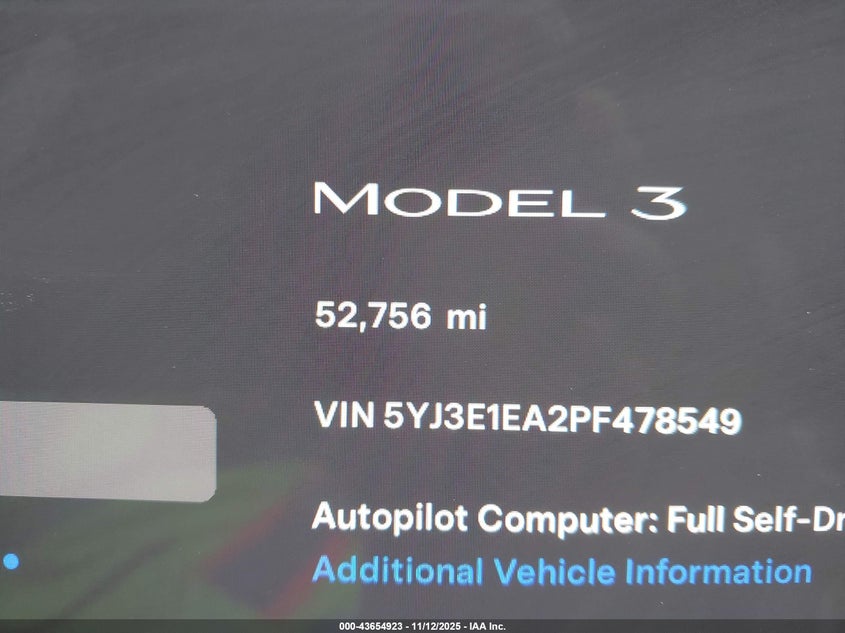 2023 Tesla Model 3 Rear-Wheel Drive VIN: 5YJ3E1EA2PF478549 Lot: 43654923