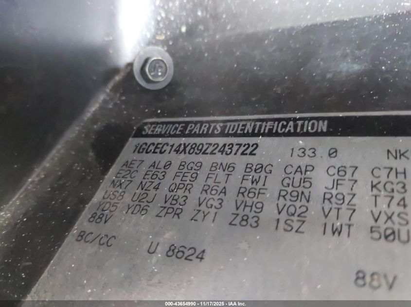 2009 Chevrolet Silverado 1500 Work Truck VIN: 1GCEC14X89Z243722 Lot: 43654990