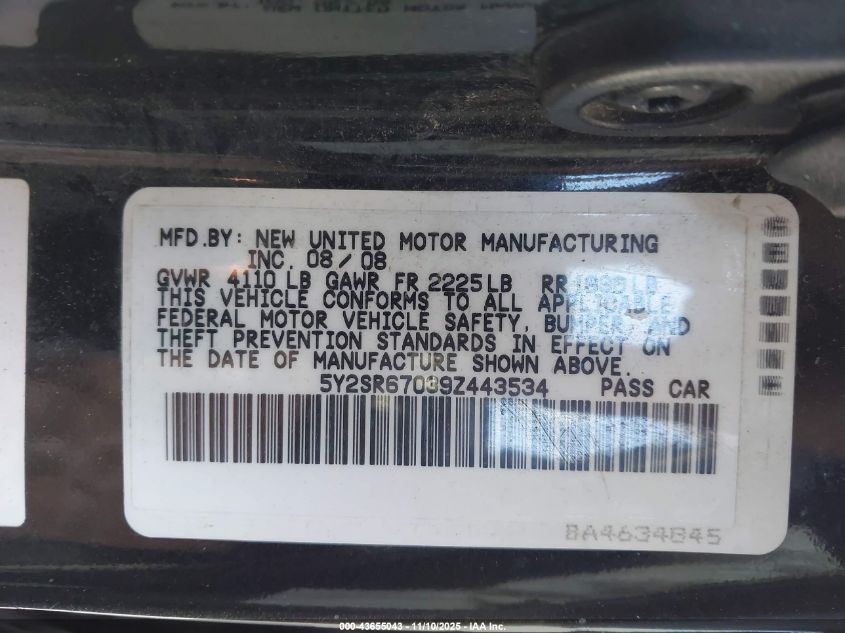 2009 Pontiac Vibe Gt VIN: 5Y2SR67039Z443534 Lot: 43655043