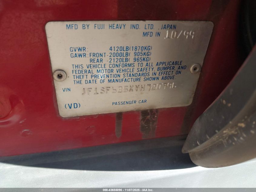2000 Subaru Forester L VIN: JF1SF635XYH720796 Lot: 43655096