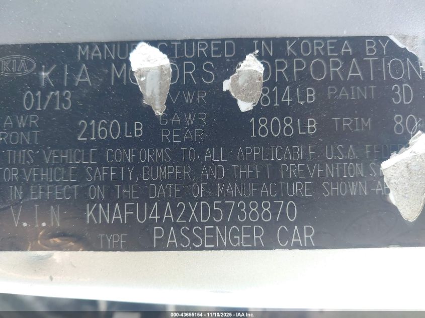 2013 Kia Forte Ex VIN: KNAFU4A2XD5738870 Lot: 43655154