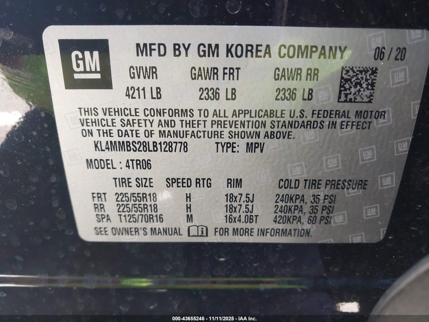 2020 Buick Encore Gx Fwd Preferred VIN: KL4MMBS28LB128778 Lot: 43655246