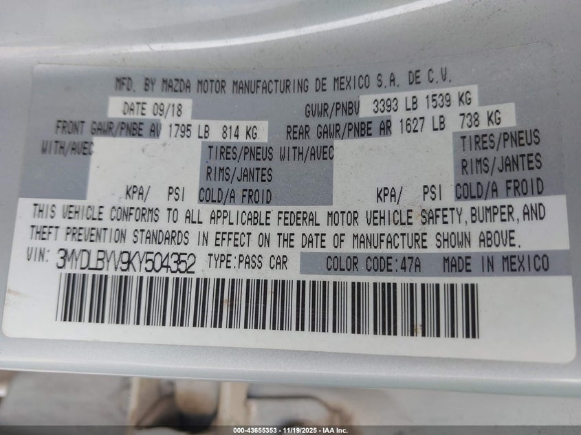 3MYDLBYV9KY504352 2019 TOYOTA YARIS photo no. 9