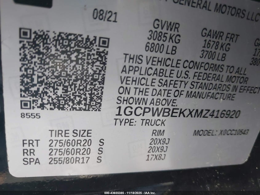 2021 Chevrolet Silverado 1500 2Wd Short Bed Custom VIN: 1GCPWBEKXMZ416920 Lot: 43655385