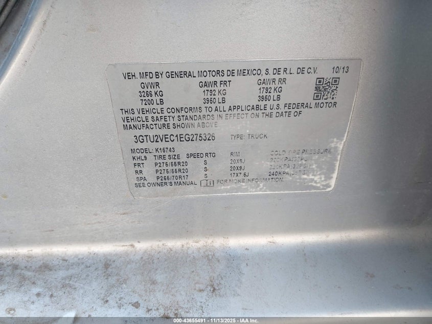 3GTU2VEC1EG275326 2014 GMC SIERRA photo no. 9