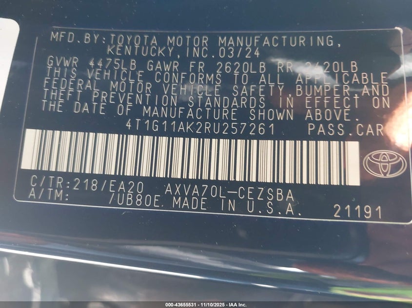 2024 TOYOTA CAMRY SE 4T1G11AK2RU257261