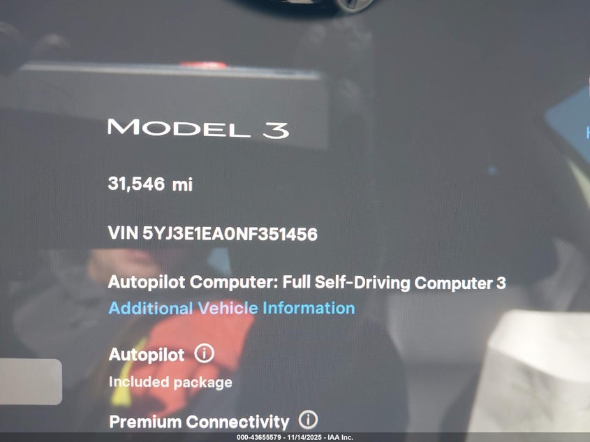 2022 Tesla Model 3 Rear-Wheel Drive VIN: 5YJ3E1EA0NF351456 Lot: 43655579