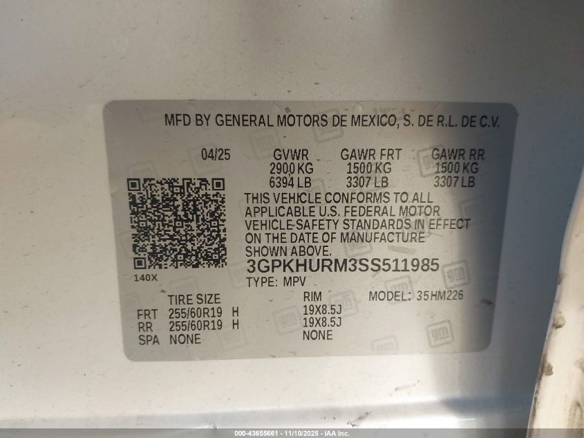 2025 Honda Prologue Ex VIN: 3GPKHURM3SS511985 Lot: 43655661