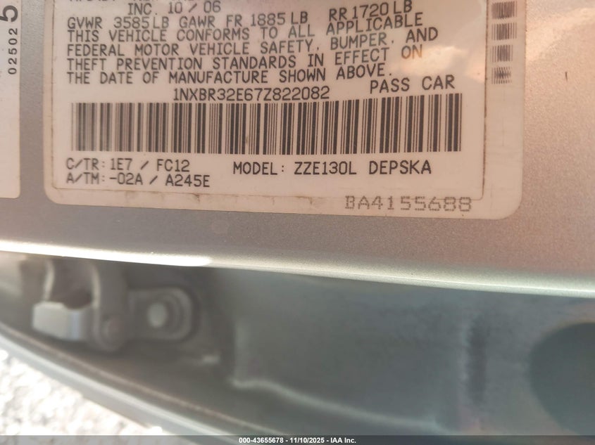 1NXBR32E67Z822082 2007 TOYOTA COROLLA photo no. 9