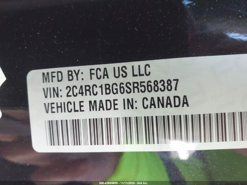 2025 Chrysler Pacifica Select VIN: 2C4RC1BG6SR568387 Lot: 43655689