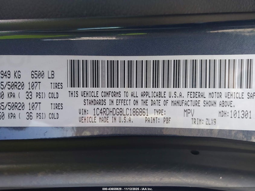 2020 DODGE DURANGO GT PLUS RWD - 1C4RDHDG8LC186861