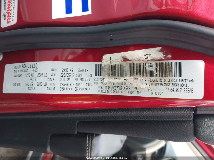 2015 Jeep Cherokee Latitude VIN: 1C4PJMCB7FW714827 Lot: 43656072