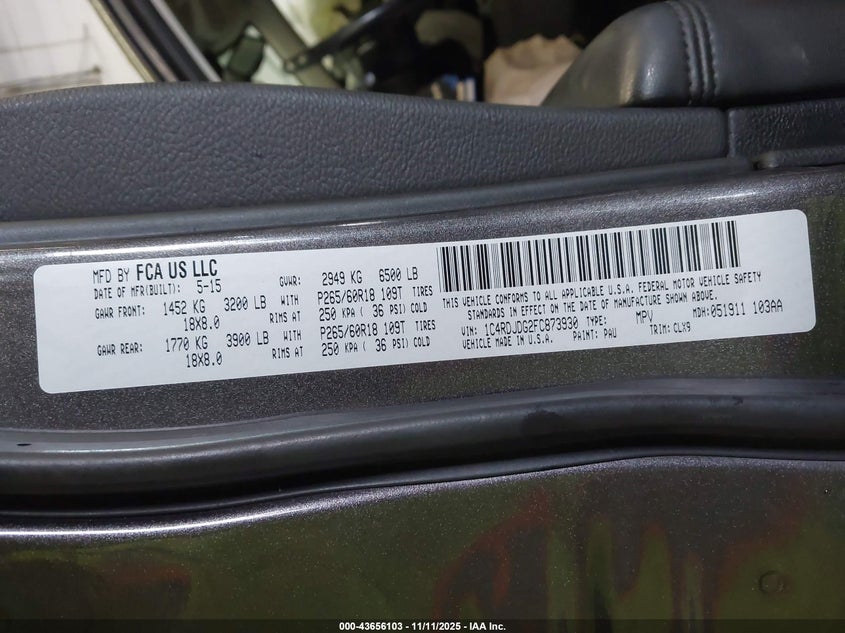 2015 DODGE DURANGO LIMITED - 1C4RDJDG2FC873930