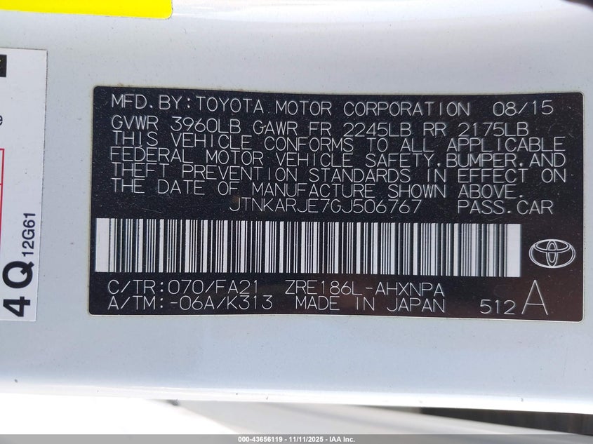 2016 Scion Im VIN: JTNKARJE7GJ506767 Lot: 43656119