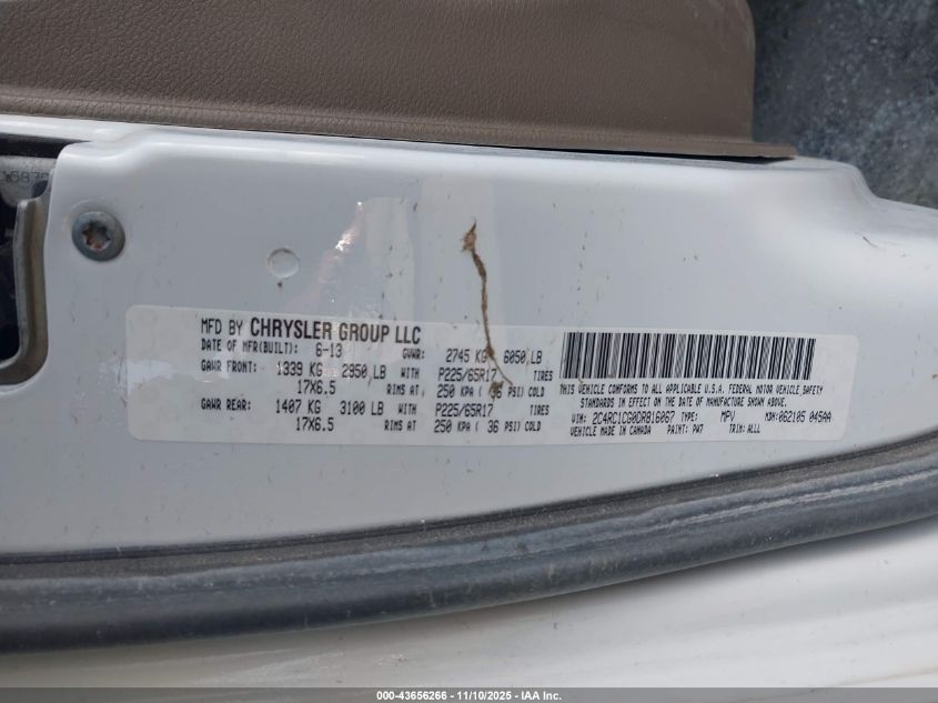 2013 Chrysler Town & Country Touring-L VIN: 2C4RC1CG0DR816067 Lot: 43656266