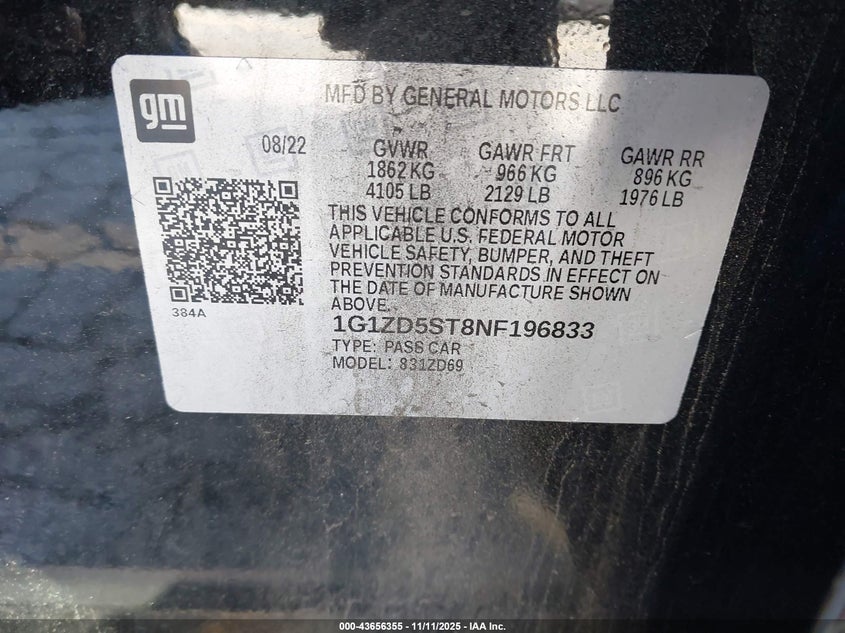 2022 CHEVROLET MALIBU FWD LT - 1G1ZD5ST8NF196833