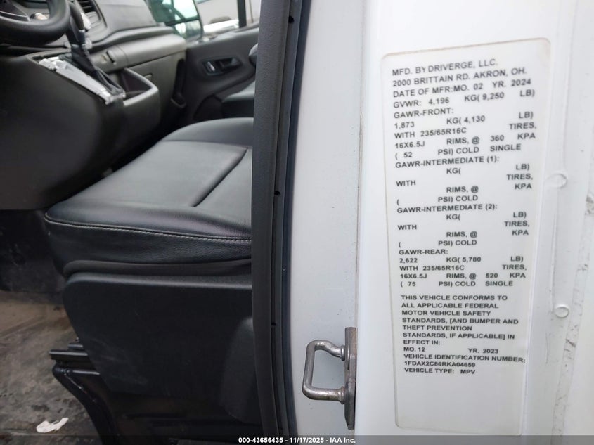 2024 Ford Transit-350 Passenger Van Xl VIN: 1FDAX2C86RKA04659 Lot: 43656435