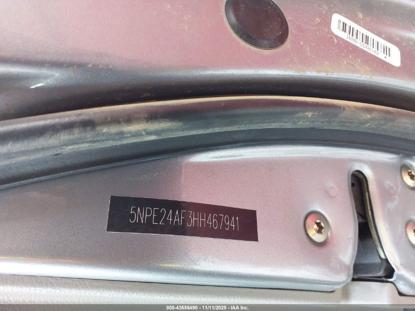 2017 Hyundai Sonata VIN: 5NPE24AF3HH467941 Lot: 43656490