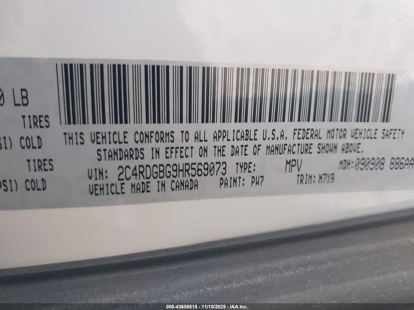 2017 Dodge Grand Caravan Se Plus VIN: 2C4RDGBG9HR569073 Lot: 43656518