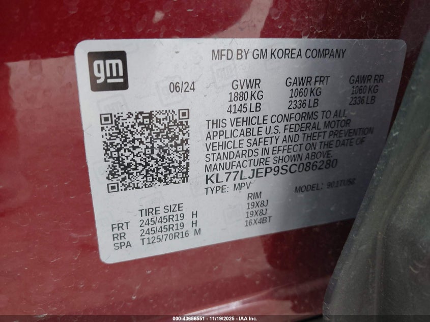 2025 Chevrolet Trax Fwd 2Rs VIN: KL77LJEP9SC086280 Lot: 43656551