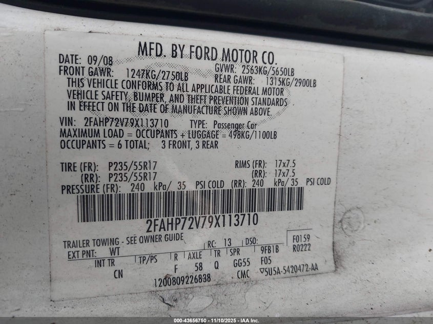 2009 Ford Crown Victoria Commercial Regular Wheelbase VIN: 2FAHP72V79X113710 Lot: 43656750