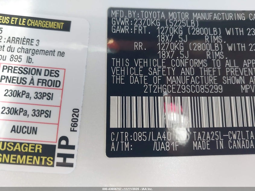 2025 Lexus Nx 350 Luxury VIN: 2T2HGCEZ9SC085299 Lot: 43656757