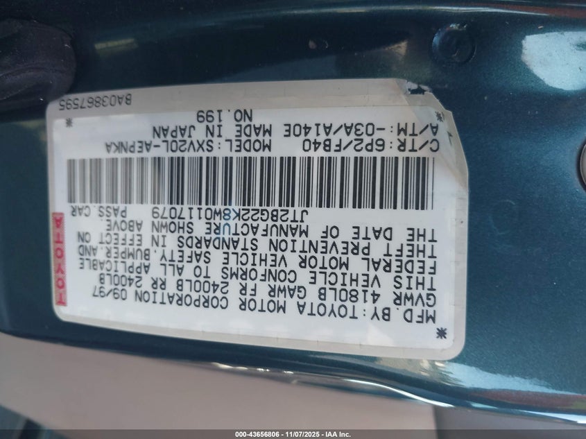 JT2BG22K8W0117079 1998 TOYOTA CAMRY photo no. 9