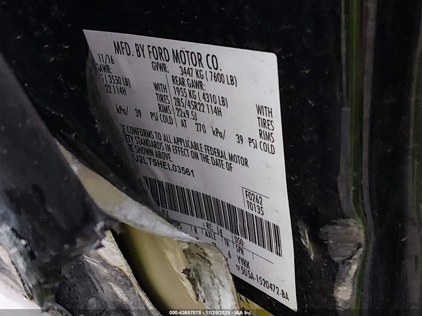 2017 Lincoln Navigator Reserve VIN: 5LMJJ2LT5HEL03561 Lot: 43657078