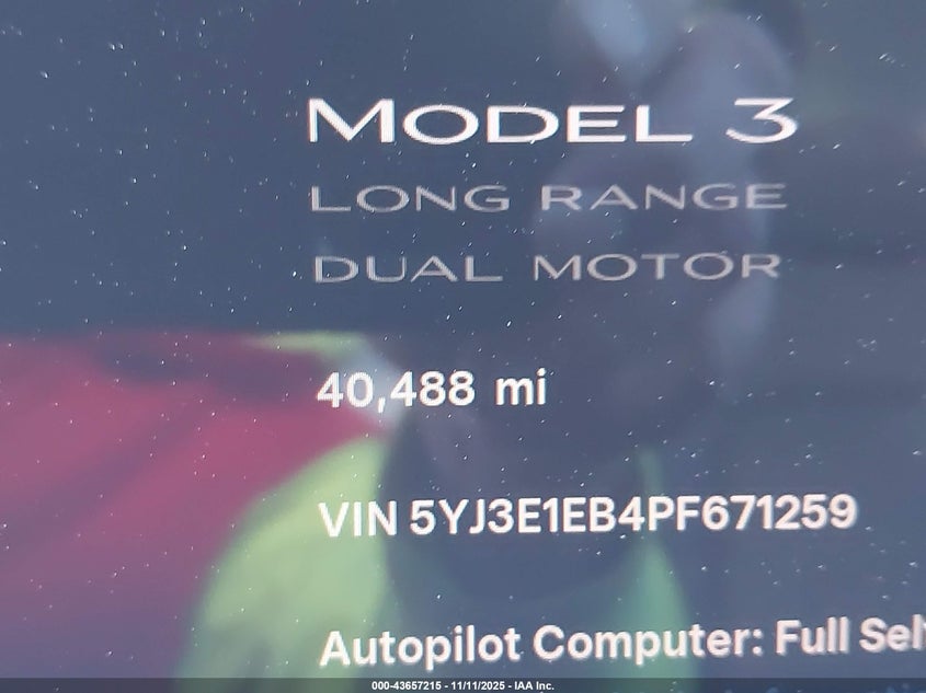 2023 Tesla Model 3 Long Range Dual Motor All-Wheel Drive VIN: 5YJ3E1EB4PF671259 Lot: 43657215