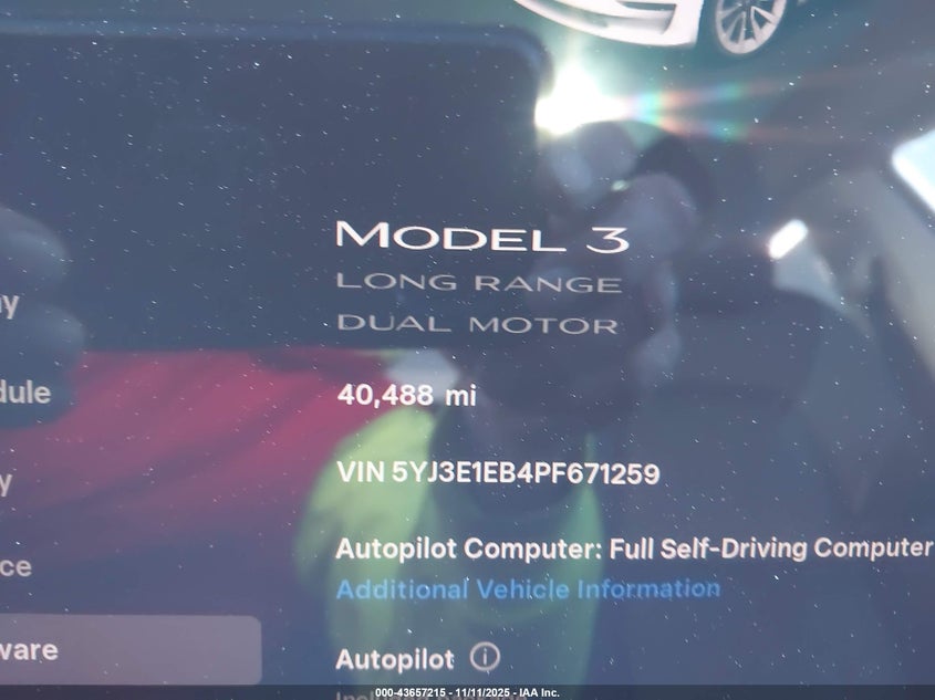 2023 Tesla Model 3 Long Range Dual Motor All-Wheel Drive VIN: 5YJ3E1EB4PF671259 Lot: 43657215