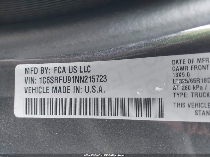 2022 RAM 1500 TRX  4X4 5'7 BOX 1C6SRFU91NN215723