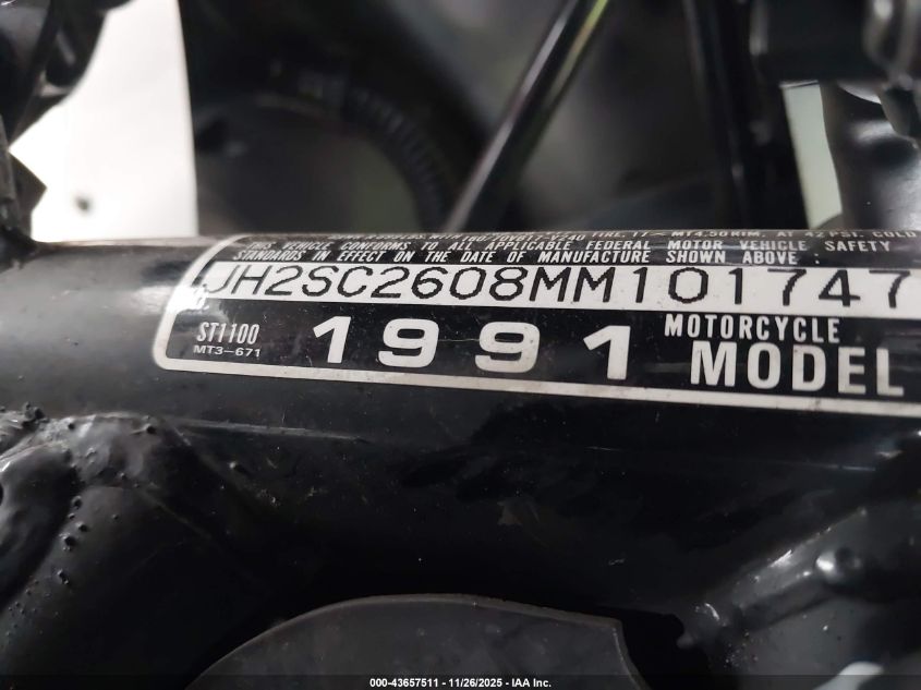 1991 Honda St1100 VIN: JH2SC2608MM101747 Lot: 43657511