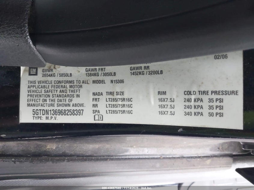 2006 Hummer H3 Suv VIN: 5GTDN136968258397 Lot: 43657546