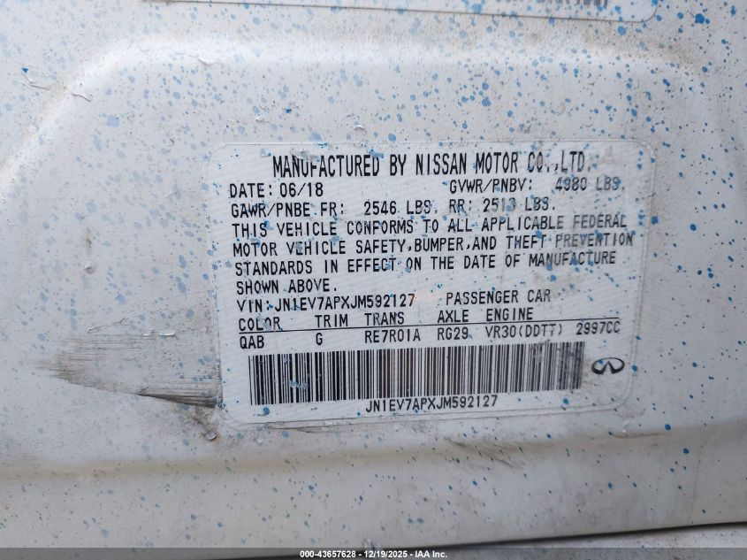 2018 Infiniti Q50 3.0T Luxe VIN: JN1EV7APXJM592127 Lot: 43657628