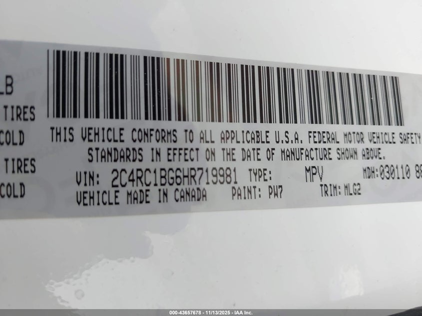 2017 Chrysler Pacifica Touring-L VIN: 2C4RC1BG6HR719981 Lot: 43657678