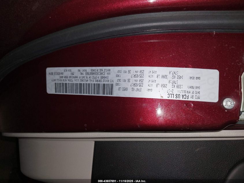 2017 Chrysler Pacifica Touring-L VIN: 2C4RC1BGXHR687889 Lot: 43657691