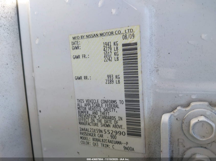 1N4AL21E59N552990 2009 NISSAN ALTIMA photo no. 9